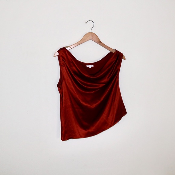 Reformation Annika Off-The-Shoulder Draped Silk-Charmeuse Top in Oxide - Picture 4 of 16